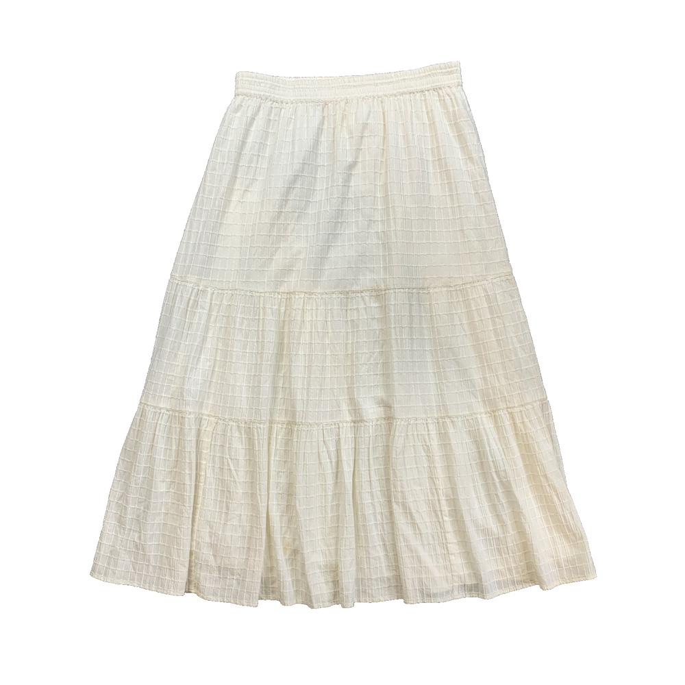 Faherty Skirt Womens M Medium Ivory Cala Windowpane Egret Textured Organic Midi